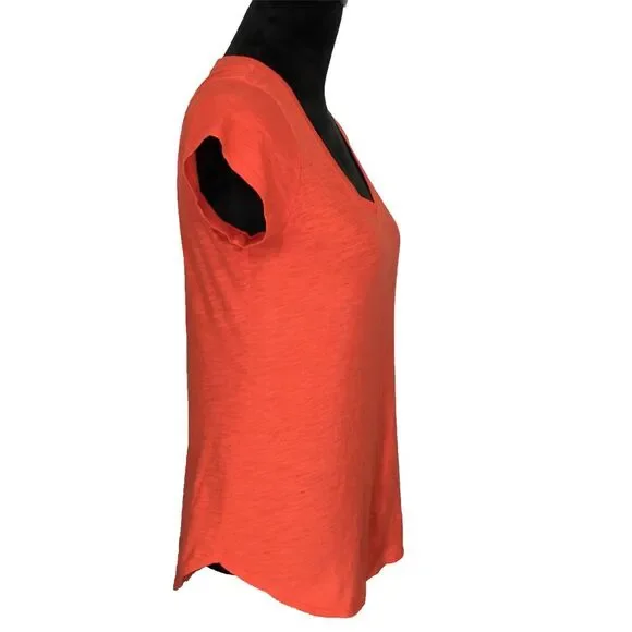 Eileen Fisher Top PTP Shirt Organic Cotton‎ Orange U Hem Short Sl Stretch LN - Picture 2 of 5